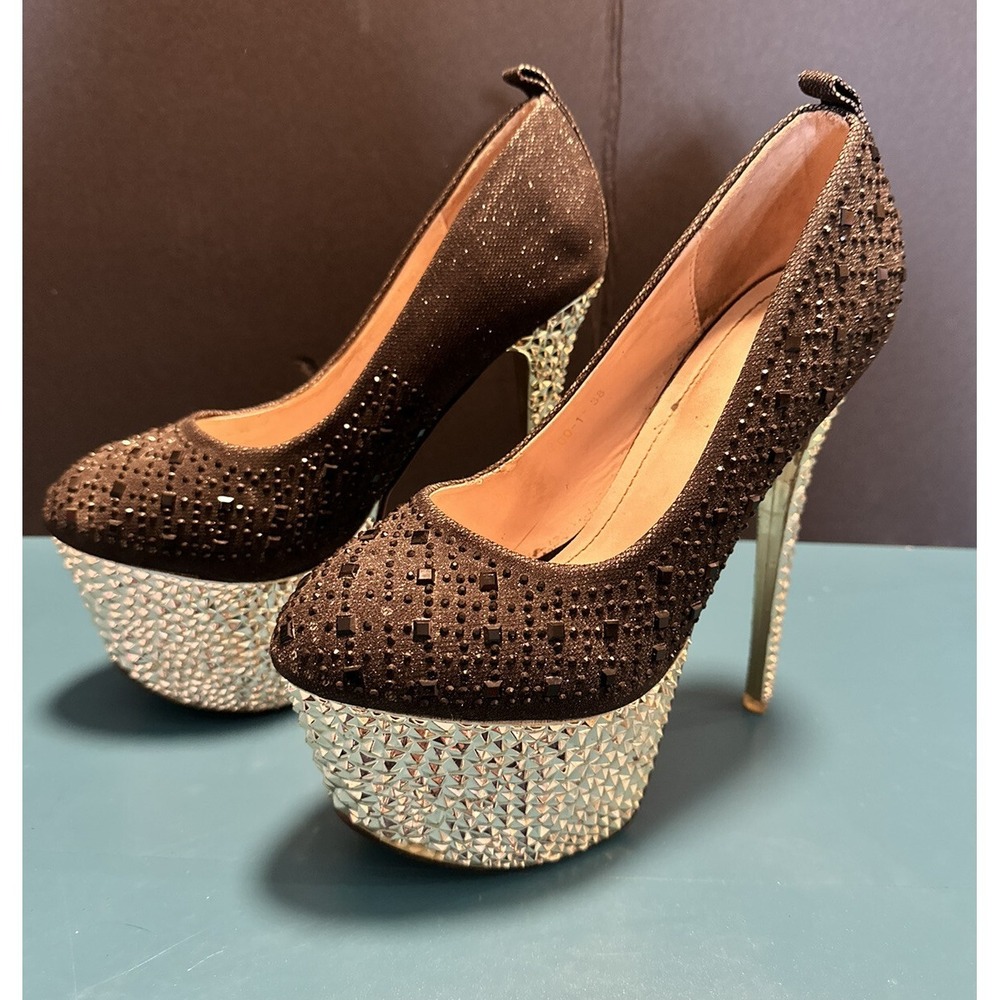 Vero Cuoio Sexy High‎ Heels Stripper Platform Stilettos Heels Black & Gold